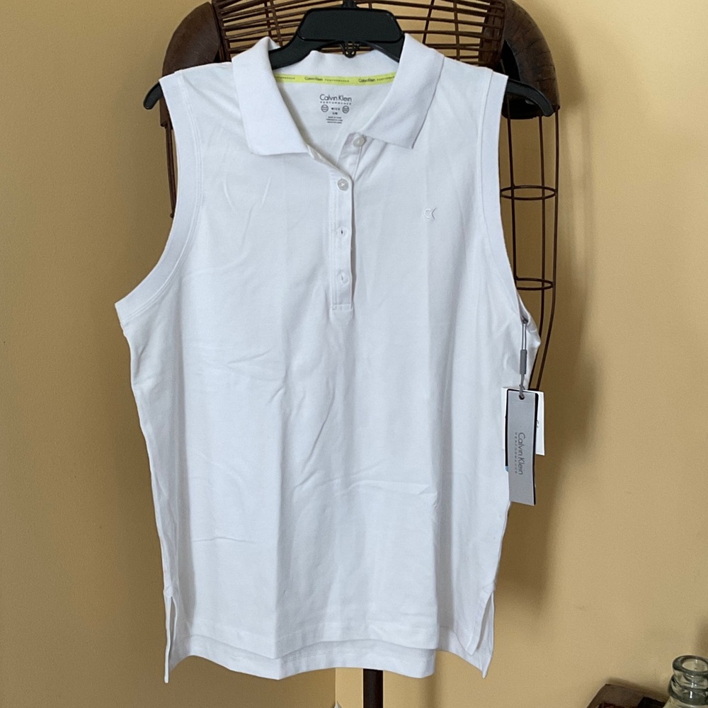 Calvin Klein Performance White Sleeveless Polo Shirt